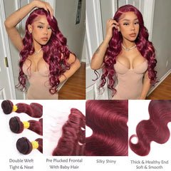 Red Colored Human Hair Body Wave Bundles - Pure Hair Gaze