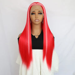Light Pink Skunk Stripe Synthetic Wig - Pure Hair Gaze