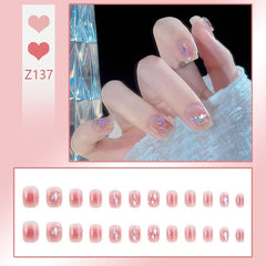 24pcs Reusable Press-On Fake Nails with Designs - Aurora Diamond Tips - Pure Hair Gaze