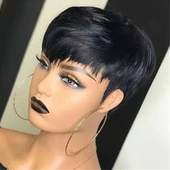 Red Color Pixie Short Cut Bob Wig  with Natural Bangs Brazilian Straight Human Hair - Pure Hair Gaze