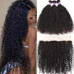 Lace Frontal Kinky Curly Human Hair Bundles - Pure Hair Gaze