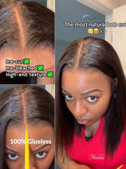 Hair Yaki Straight Bob 7x5 Bye Bye Knots Lace Closure Wig 13x4 Lace Frontal Pre-Bleached Natural Looking Glueless Wig - Pure Hair Gaze