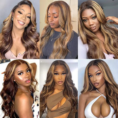 Ombre 4/27 Highlight Body Wave 13x4 Lace Front Human Hair Wigs - Pure Hair Gaze