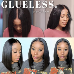 7x5 Pre Cut Pre Bleached Glueless Wig Silky Straight Bob Wig Short Human Hair Bob Lace Front Wig Human Hair Ready To Wear - Pure Hair Gaze