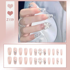 24pcs Reusable Press-On Fake Nails with Designs - Aurora Diamond Tips - Pure Hair Gaze