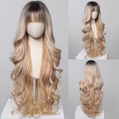 Heat Resistant Ash Blonde Wavy Wig with Bangs - Pure Hair Gaze