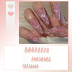 24pcs Reusable Press-On Fake Nails with Designs - Aurora Diamond Tips - Pure Hair Gaze