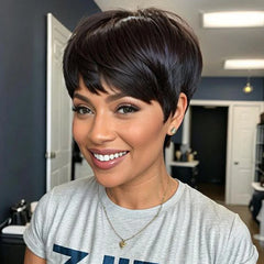 613 Blonde Pixie Cut Wig Human Hair Colored Green Short Bob Wigs with Bangs Full Machine Made Cheap Glueless Wig For Black Women - Pure Hair Gaze