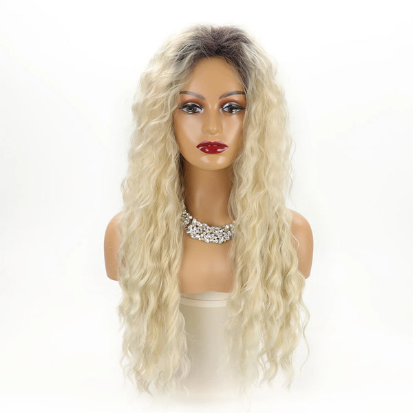 Brown Roots Natural Synthetic Ash Blonde Wig