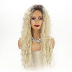 Brown Roots Natural Synthetic Ash Blonde Wig - Pure Hair Gaze