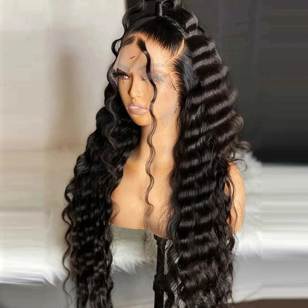 Black Hair Synthetic Lace Front Deep Wave Wig