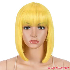 10 Inch Short Straight Bob Yellow Wig With Bangs - Pure Hair Gaze