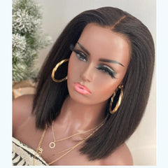 Yaki Straigt Short Bob Wig Glueless Kinky Straight Lace Front Human Hair Wigs For Women Ready To Wear HD Transparent Lace Wig - Pure Hair Gaze