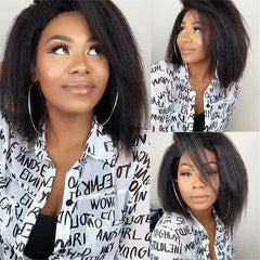 Yaki Straigt Short Bob Wig Glueless Kinky Straight Lace Front Human Hair Wigs For Women Ready To Wear HD Transparent Lace Wig - Pure Hair Gaze