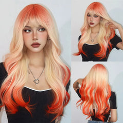 Ash Blonde Synthetic Long Wavy Wig with Bangs - Pure Hair Gaze