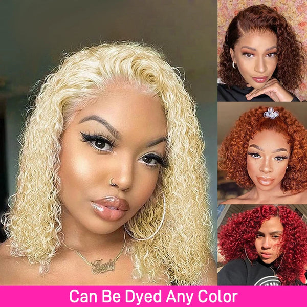 613 Blonde Colored Curly  Human Hair Wig