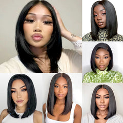 Double Drawn Bone Straight Short Bob Wig 13X4 Lace Front Human Hair  - Pure Hair Gaze