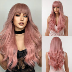 Ash Blonde Synthetic Long Wavy Wig with Bangs - Pure Hair Gaze