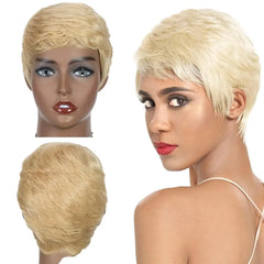 Blonde Short Human Hair Pixie Wigs Pixie Cut Short Black Wavy Wigs Layered - Pure Hair Gaze