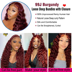 Burgundy Loose Deep Wave Human Hair Extensions - Pure Hair Gaze