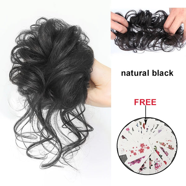 Human Hair -  Chignon - Messy Curly Hair Bun Band Elastic Scrunchy