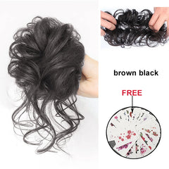 Human Hair -  Chignon - Messy Curly Hair Bun Band Elastic Scrunchy - Pure Hair Gaze