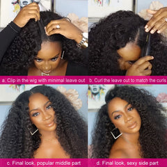 Seamless V-Part Kinky Wig - Glueless Human Hair, Blends with Your Hairline - Pure Hair Gaze