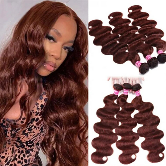 Rich Dark Ginger 33B Body Wave Hair Bundles - Vibrant Colored Human Hair - Pure Hair Gaze