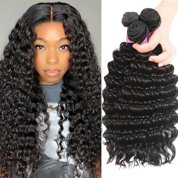 Natural Brazilian Deep Wave Bundles - 12-26 Inch 100% Human Hair