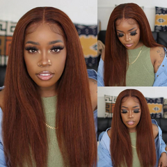 Bold & Beautiful: Reddish Brown Yaki Straight Wigs – Pre-Cut, Glueless Human Hair! - Pure Hair Gaze