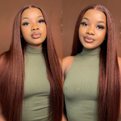 Bold & Beautiful: Reddish Brown Yaki Straight Wigs – Pre-Cut, Glueless Human Hair! - Pure Hair Gaze