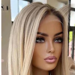 Highlight 13X4 Transparent Lace Human Hair Front Wigs Frontal Straight Ash Blonde - Pure Hair Gaze