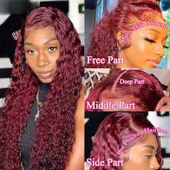 Burgundy Wigs - 99J Colored - Lace Front - Human Hair - Deep Wave - Pure Hair Gaze
