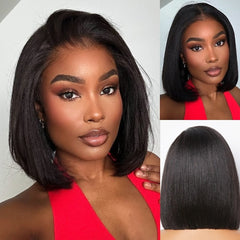 Hair Yaki Straight Bob 7x5 Bye Bye Knots Lace Closure Wig 13x4 Lace Frontal Pre-Bleached Natural Looking Glueless Wig - Pure Hair Gaze