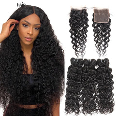 Water Wave Bundles With Closure 100% Human Hair - Pure Hair Gaze