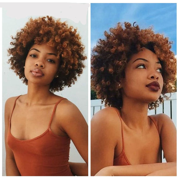 Short Hair Synthetic Wigs Afro Kinky Curly Heat Resistant - Glueless