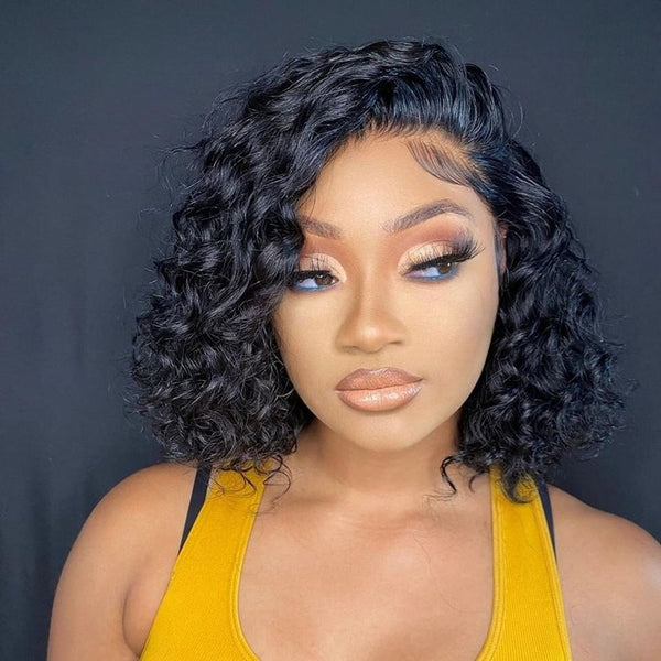 Short Curly Bob Lace Front Human Hair Deep Wave Wigs