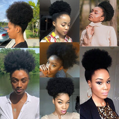 Kinky Hair Wigs - 10 inches, Afro Puff, Human Hair, Bun Drawstring Ponytail - Pure Hair Gaze
