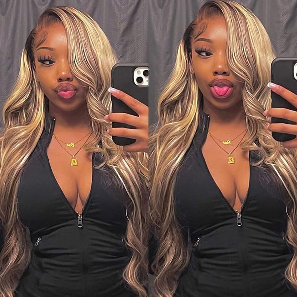 Radiant Honey Blonde Highlight Wig - Body Wave Human Hair for a Stunning Look