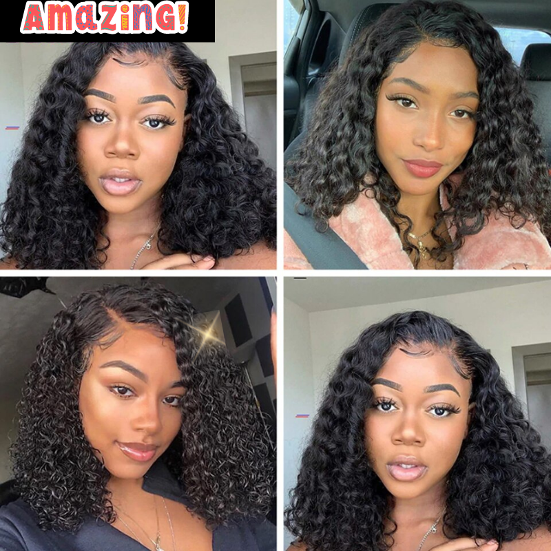 Short Curly Honey Blonde Bob Lace Front Human Hair Curly Wigs - Pure Hair Gaze