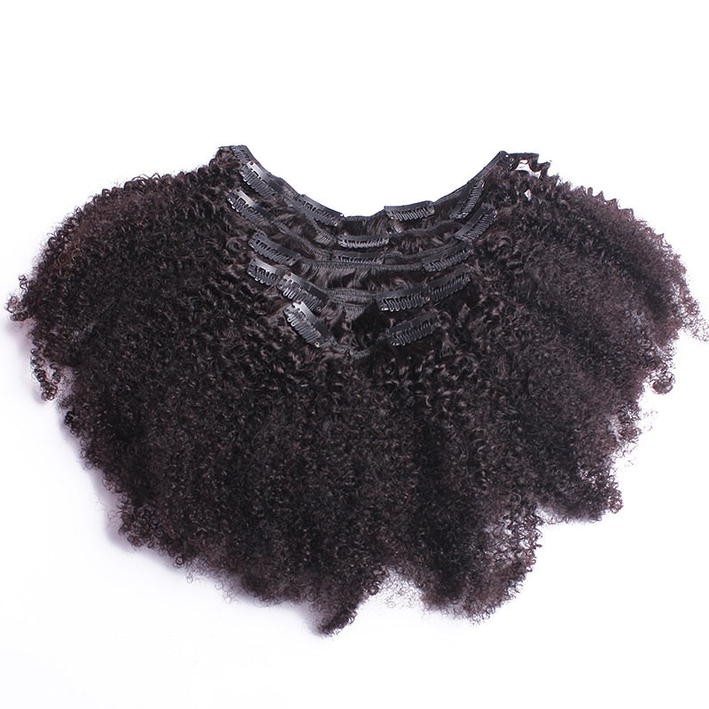 4B 4C Afro Kinky Curly Clip In Human Hair Extensions -Brazilian - 100% Human Hair Natural Black Clip Ins Bundle - Pure Hair Gaze