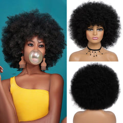 Short Hair Afro Kinky Hair Wigs With Bangs-  Synthetic Ombre Glueless Wig - Pure Hair Gaze