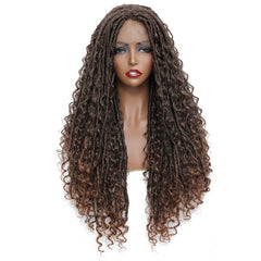 Sophisticated Elegance: Luxurious Ombre Brown Faux Locs Crochet Braids - Straight & Curly Synthetic Wigs for a Striking Loo - Pure Hair Gaze