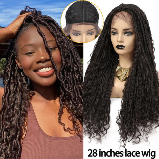 Faux Locs Synthetic Wigs- Straight Mix Curly Braids- Ombre Brown Colored Crochet Braids Curly Wigs - Pure Hair Gaze