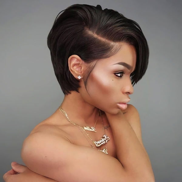 Pixie Cut Human Hair Short Straight Bob Wig- Preplucked Hairline - Transparent Lace Straight Hair Wigs