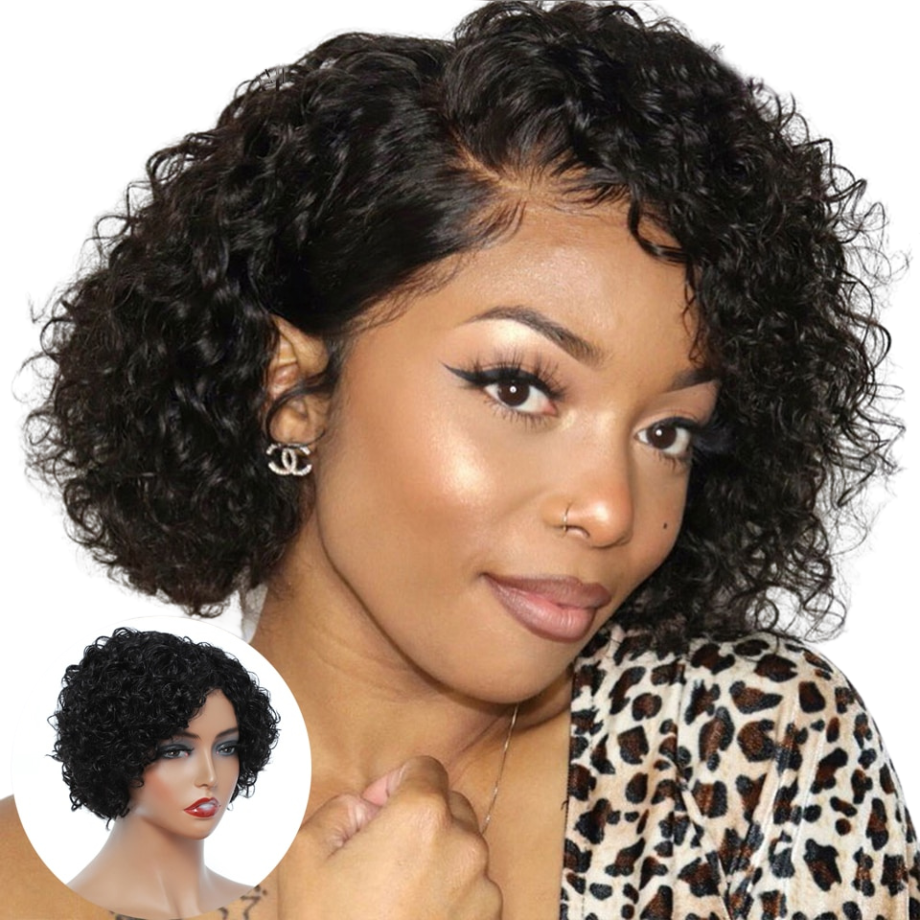 Short Kinky Curly  Wigs - Human Hair Natural Black - Pure Hair Gaze