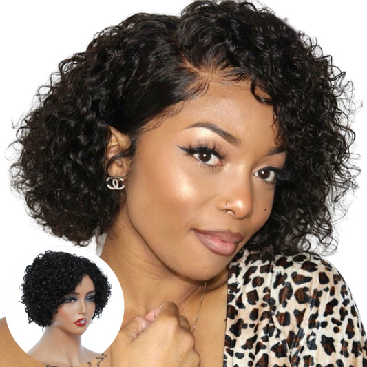 Natural Black Short Kinky Curly Wig - 100% Human Hair for a Lush Look - Pure Hair Gaze
