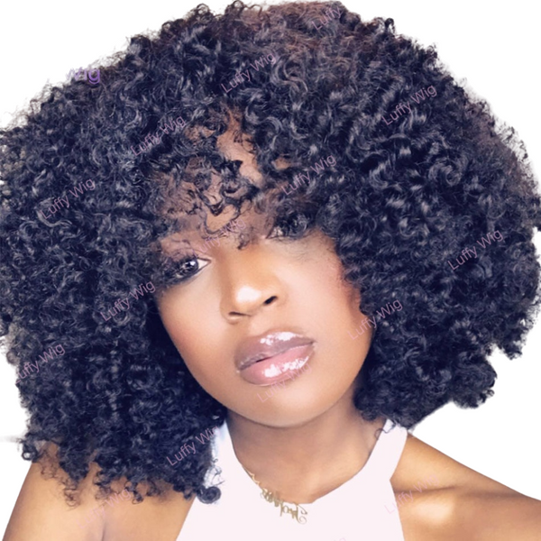 Human Hair Curly  Wigs With Bangs