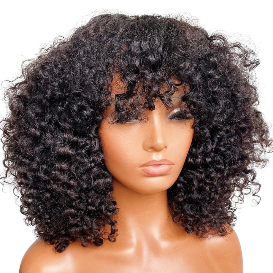 Human Hair Curly  Wigs With Bangs - Pure Hair Gaze
