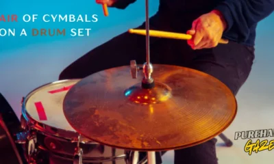 pair of cymbals on a drum set